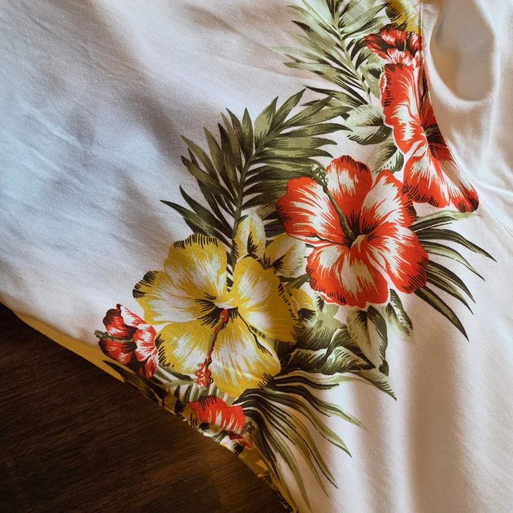 George M 2XLT White Tropical Hibiscus Floral Rayon Button Down Shirt GM26Y029BT